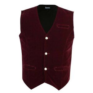Men's Red Velvet Vest Waistcoat Gothic Steampunk Victorian Wedding Prom Vest